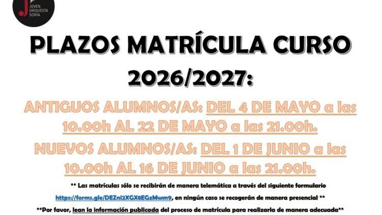 Matrícula para el curso 2026/2027