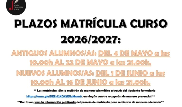 Matrícula para el curso 2026/2027
